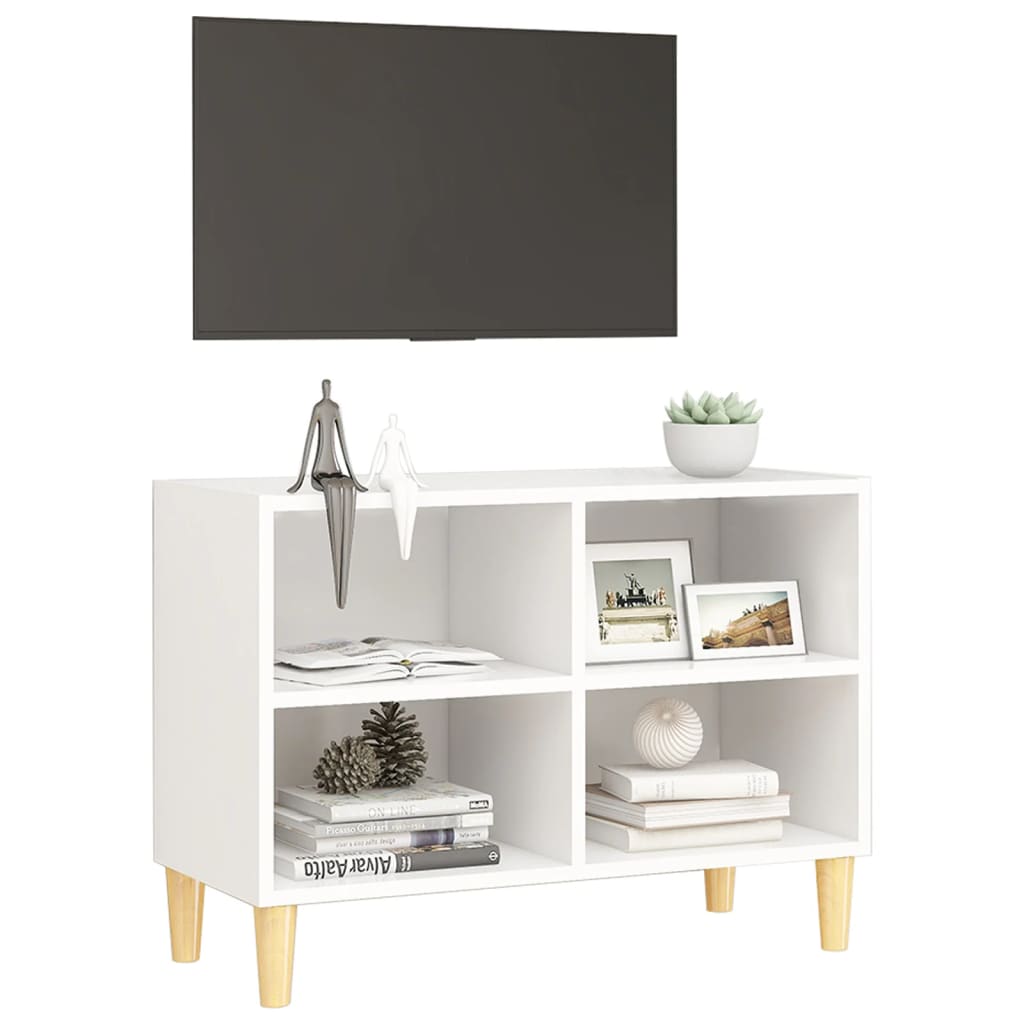 vidaXL Comodă TV, picioare lemn masiv, alb, 69,5x30x50 cm vidaXL Comodă TV, picioare lemn masiv, alb, 69,5x30x50 cm