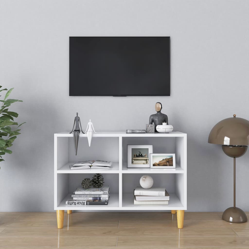 vidaXL Comodă TV, picioare lemn masiv, alb, 69,5x30x50 cm vidaXL Comodă TV, picioare lemn masiv, alb, 69,5x30x50 cm