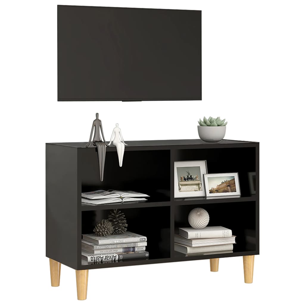 vidaXL Comodă TV, picioare lemn masiv, negru, 69,5x30x50 cm vidaXL Comodă TV, picioare lemn masiv, negru, 69,5x30x50 cm
