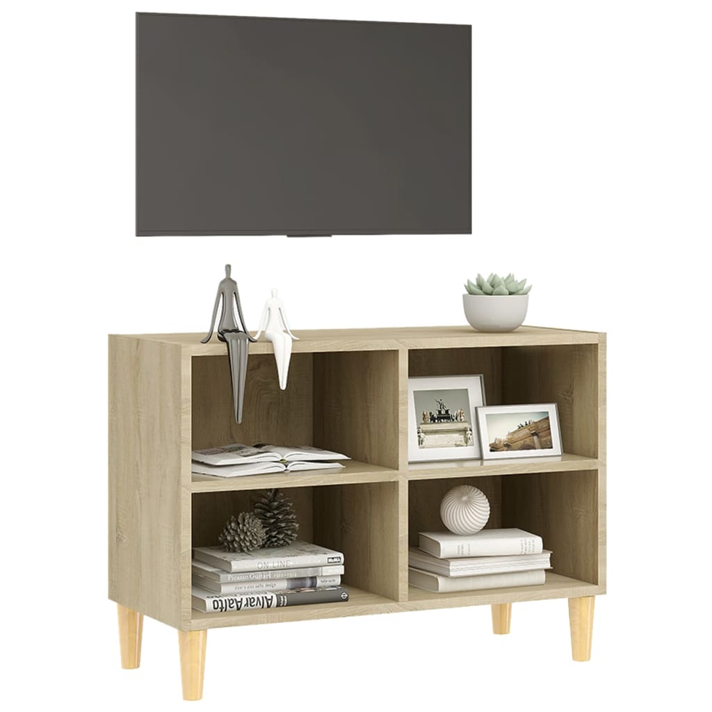 vidaXL Comodă TV, picioare lemn masiv, stejar sonoma, 69,5x30x50 cm vidaXL Comodă TV, picioare lemn masiv, stejar sonoma, 69,5x30x50 cm