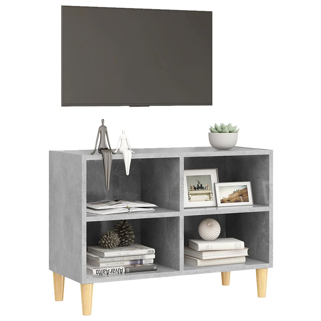 vidaXL Comodă TV, picioare lemn masiv, gri beton, 69,5x30x50 cm vidaXL Comodă TV, picioare lemn masiv, gri beton, 69,5x30x50 cm