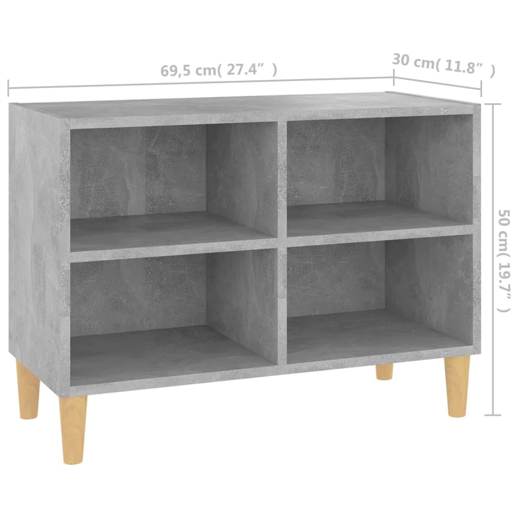 vidaXL Comodă TV, picioare lemn masiv, gri beton, 69,5x30x50 cm vidaXL Comodă TV, picioare lemn masiv, gri beton, 69,5x30x50 cm