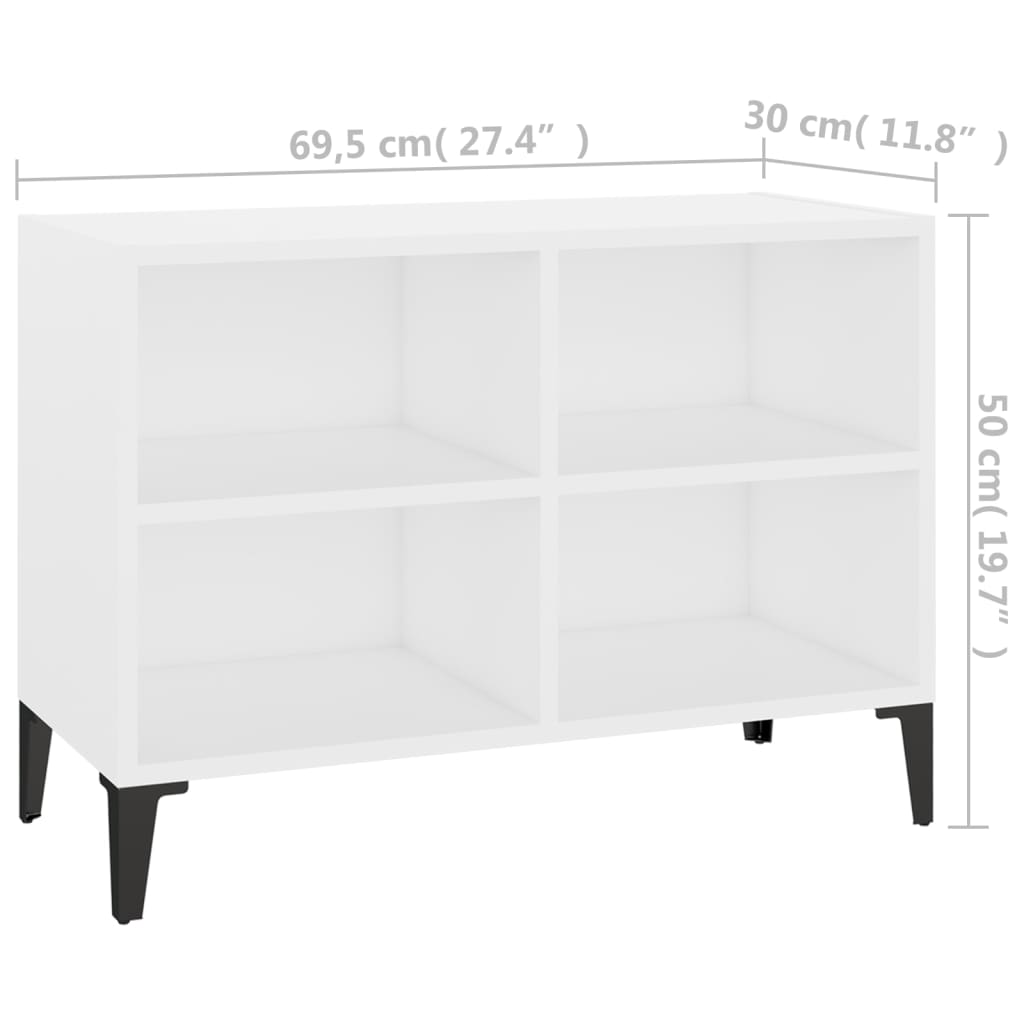 vidaXL Comodă TV cu picioare metalice, alb, 69,5x30x50 cm