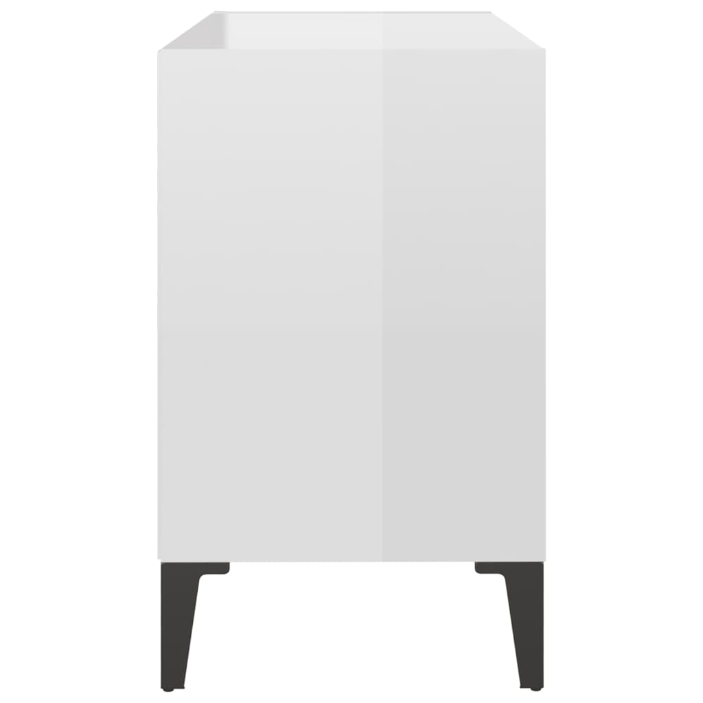 vidaXL Comodă TV cu picioare metalice, alb extralucios, 69,5x30x50 cm