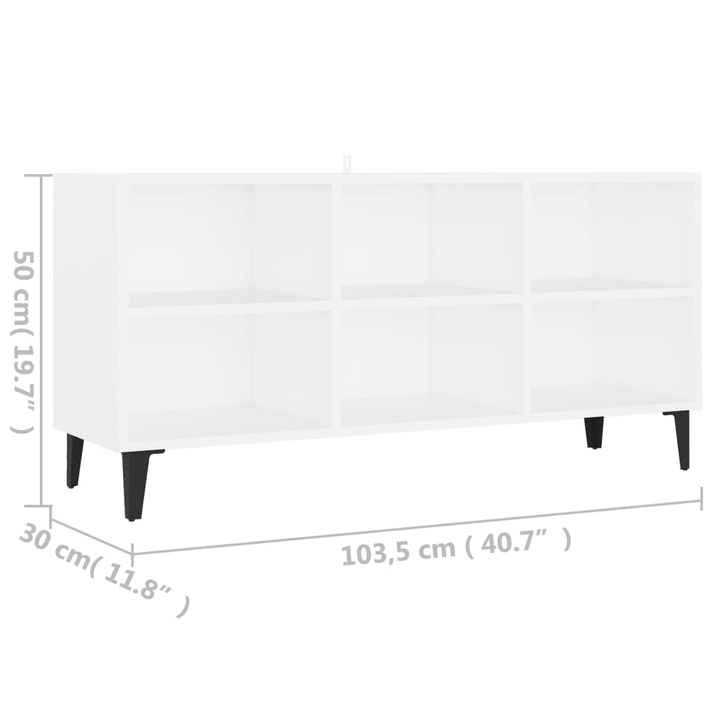 vidaXL Comodă TV cu picioare metalice, alb, 103,5x30x50 cm