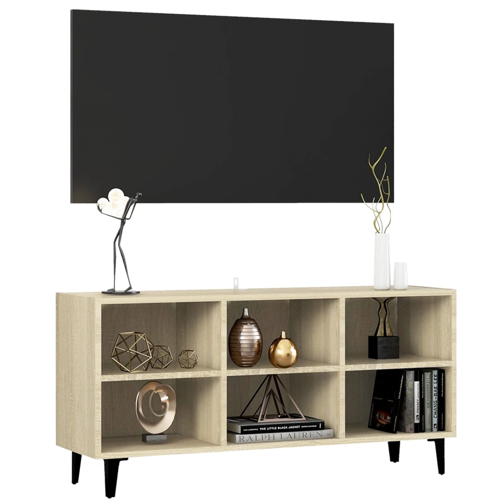 vidaXL Comodă TV cu picioare metalice, stejar sonoma, 103,5x30x50 cm vidaXL Comodă TV cu picioare metalice, stejar sonoma, 103,5x30x50 cm