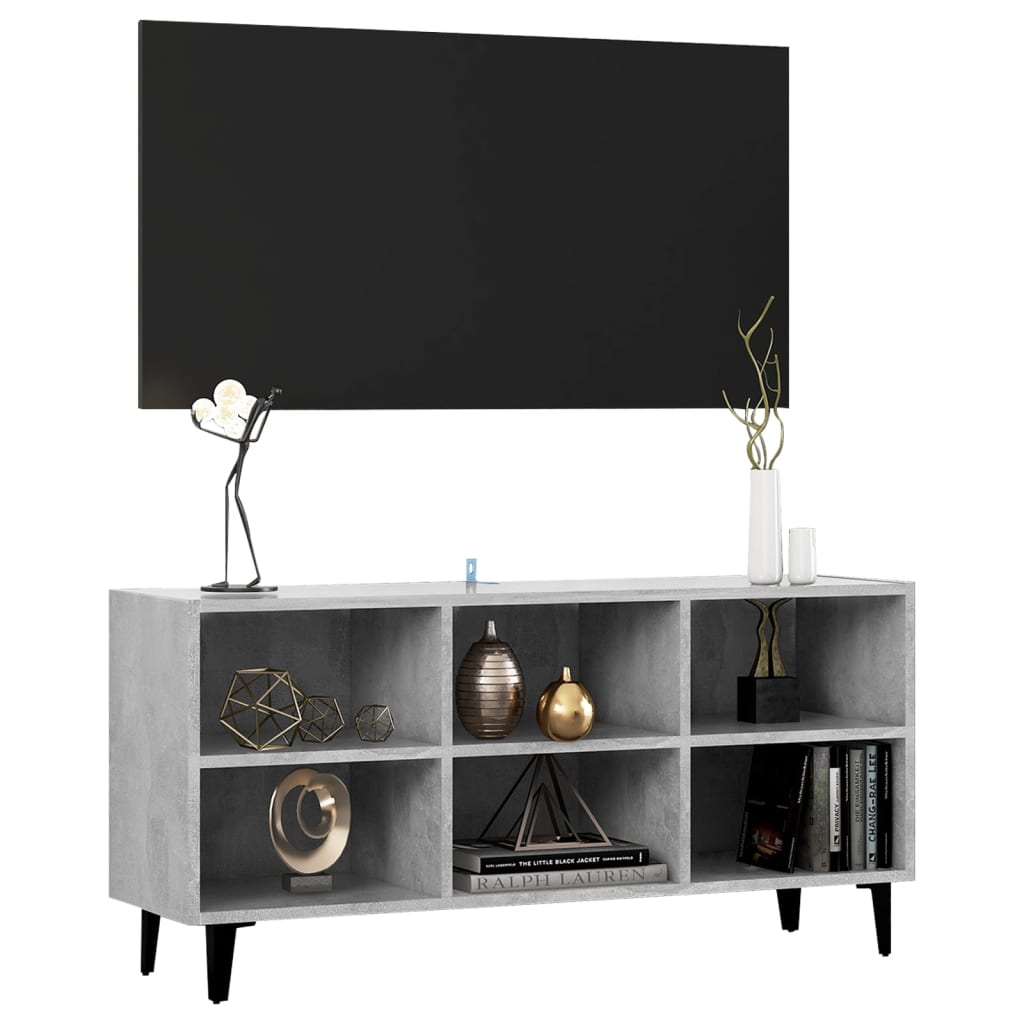 vidaXL Comodă TV cu picioare metalice, gri beton, 103,5x30x50 cm
