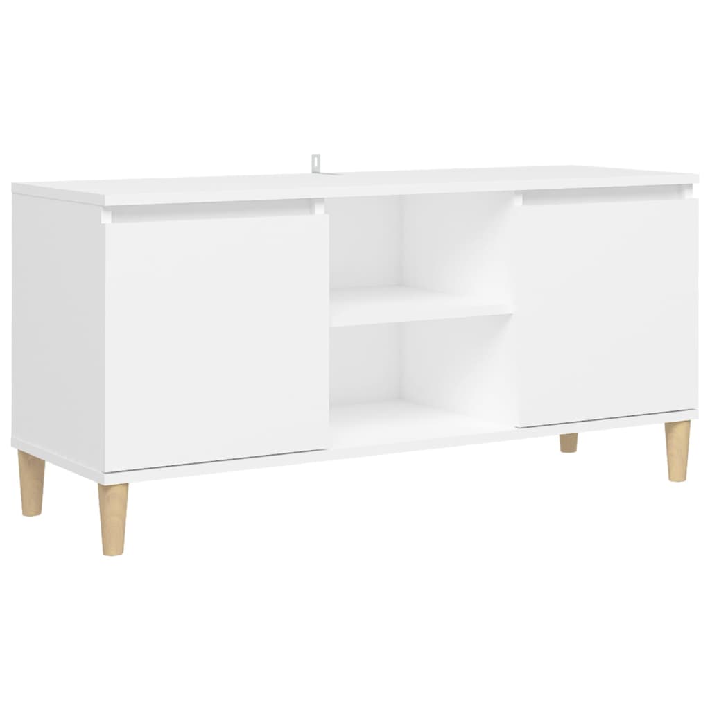 vidaXL Comodă TV cu picioare din lemn masiv, alb, 103,5x35x50 cm
