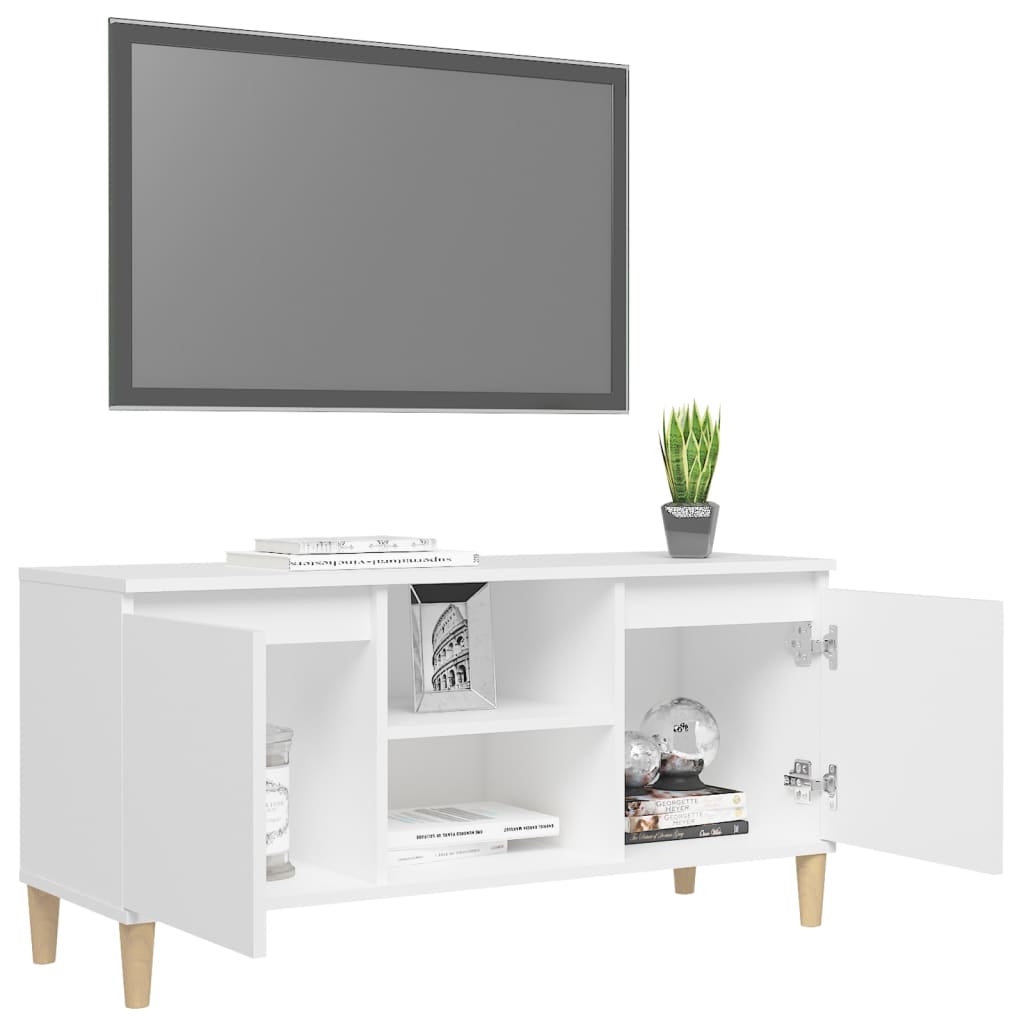 vidaXL Comodă TV cu picioare din lemn masiv, alb, 103,5x35x50 cm