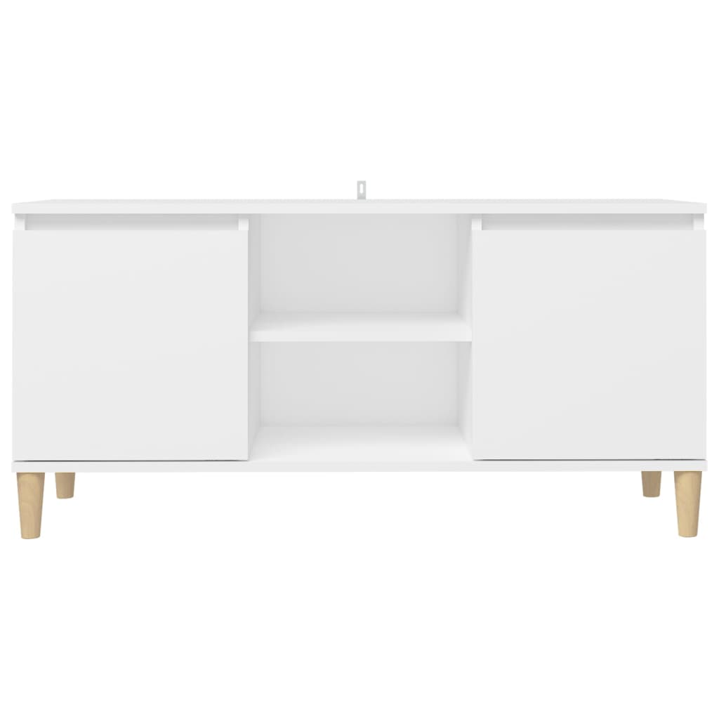vidaXL Comodă TV cu picioare din lemn masiv, alb, 103,5x35x50 cm