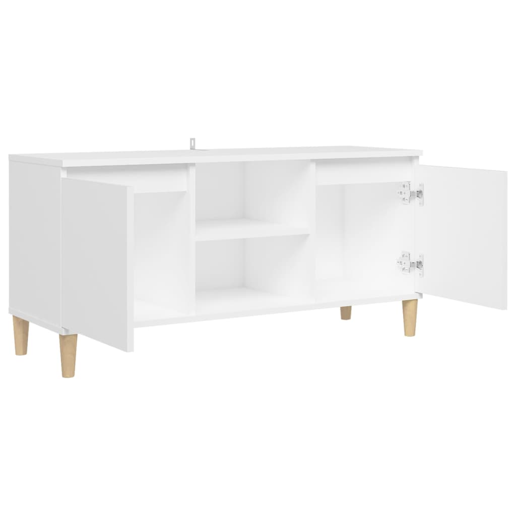 vidaXL Comodă TV cu picioare din lemn masiv, alb, 103,5x35x50 cm