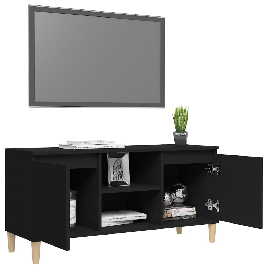 vidaXL Comodă TV, picioare lemn masiv, negru, 103,5x35x50 cm vidaXL Comodă TV, picioare lemn masiv, negru, 103,5x35x50 cm