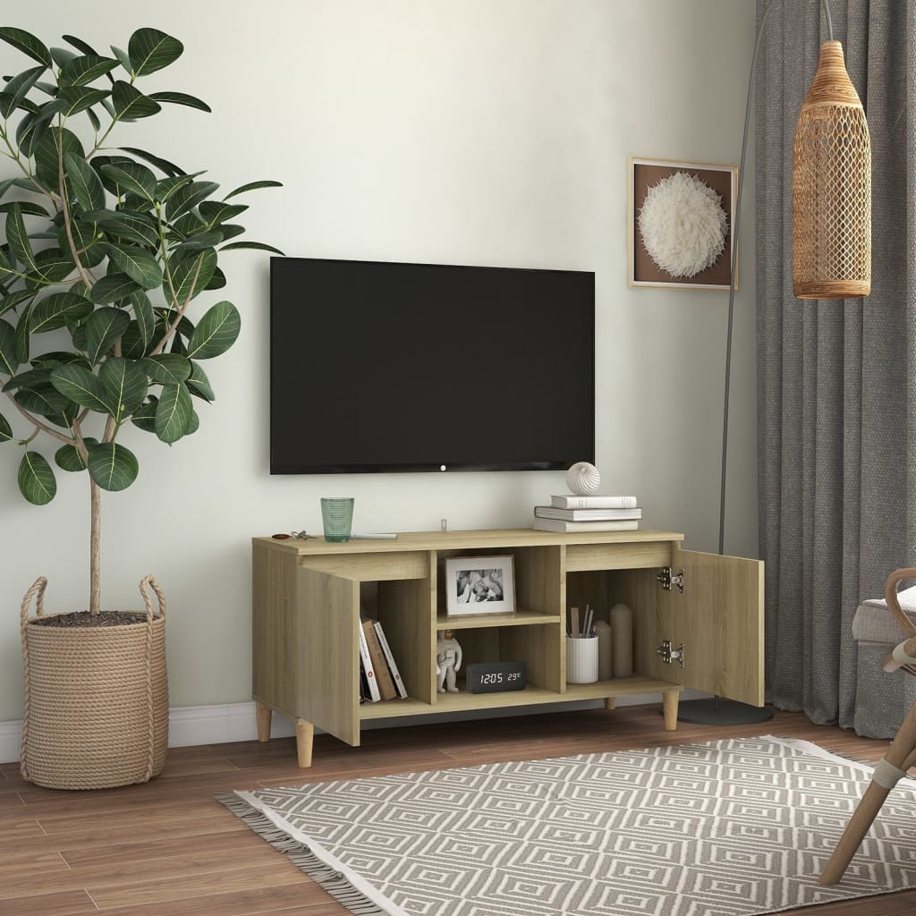 vidaXL Comodă TV, picioare lemn masiv, stejar sonoma, 103,5x35x50 cm vidaXL Comodă TV, picioare lemn masiv, stejar sonoma, 103,5x35x50 cm
