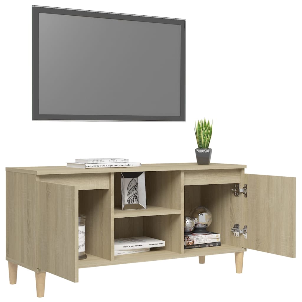 vidaXL Comodă TV, picioare lemn masiv, stejar sonoma, 103,5x35x50 cm vidaXL Comodă TV, picioare lemn masiv, stejar sonoma, 103,5x35x50 cm