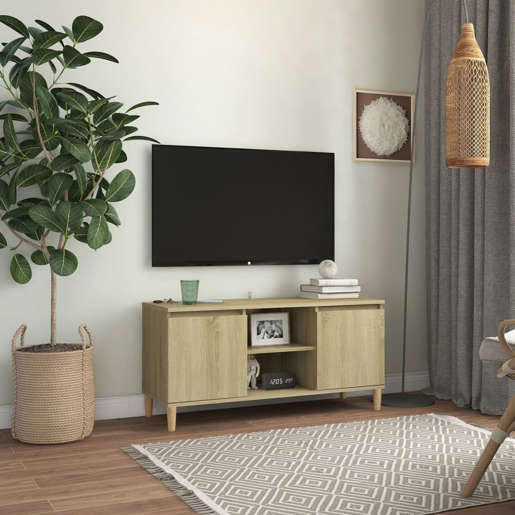 vidaXL Comodă TV, picioare lemn masiv, stejar sonoma, 103,5x35x50 cm vidaXL Comodă TV, picioare lemn masiv, stejar sonoma, 103,5x35x50 cm