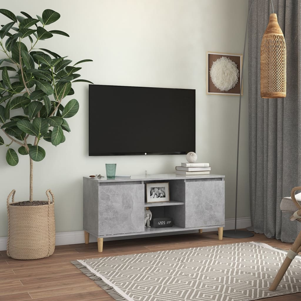 vidaXL Comodă TV, picioare lemn masiv, gri beton, 103,5x35x50 cm vidaXL Comodă TV, picioare lemn masiv, gri beton, 103,5x35x50 cm