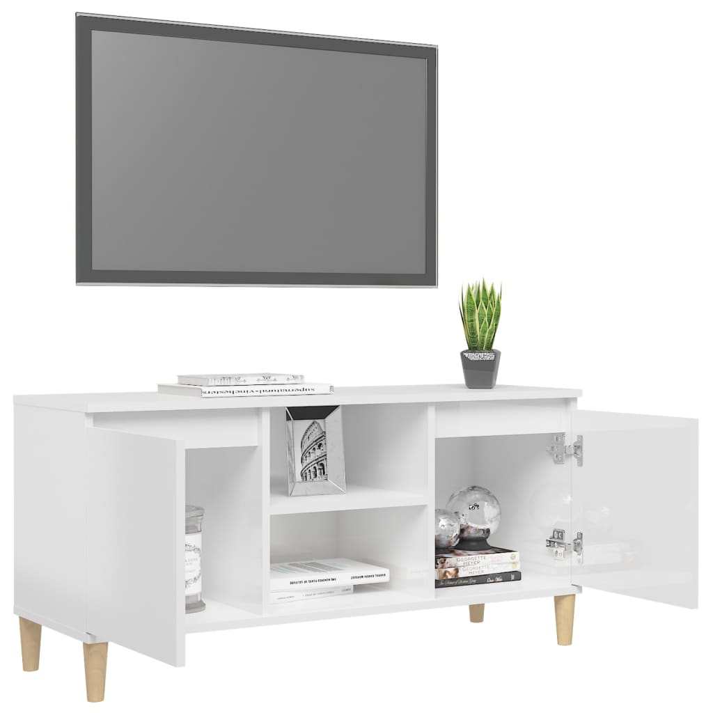 vidaXL Comodă TV & picioare lemn masiv alb extralucios 103,5x35x50 cm vidaXL Comodă TV & picioare lemn masiv alb extralucios 103,5x35x50 cm