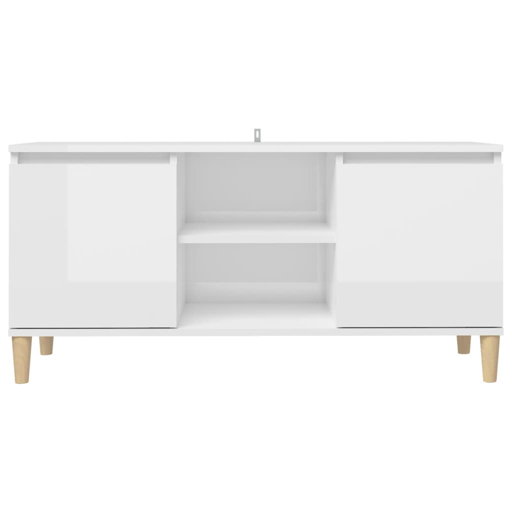 vidaXL Comodă TV & picioare lemn masiv alb extralucios 103,5x35x50 cm vidaXL Comodă TV & picioare lemn masiv alb extralucios 103,5x35x50 cm