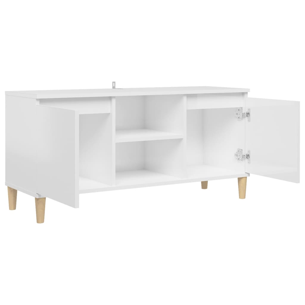 vidaXL Comodă TV & picioare lemn masiv alb extralucios 103,5x35x50 cm vidaXL Comodă TV & picioare lemn masiv alb extralucios 103,5x35x50 cm