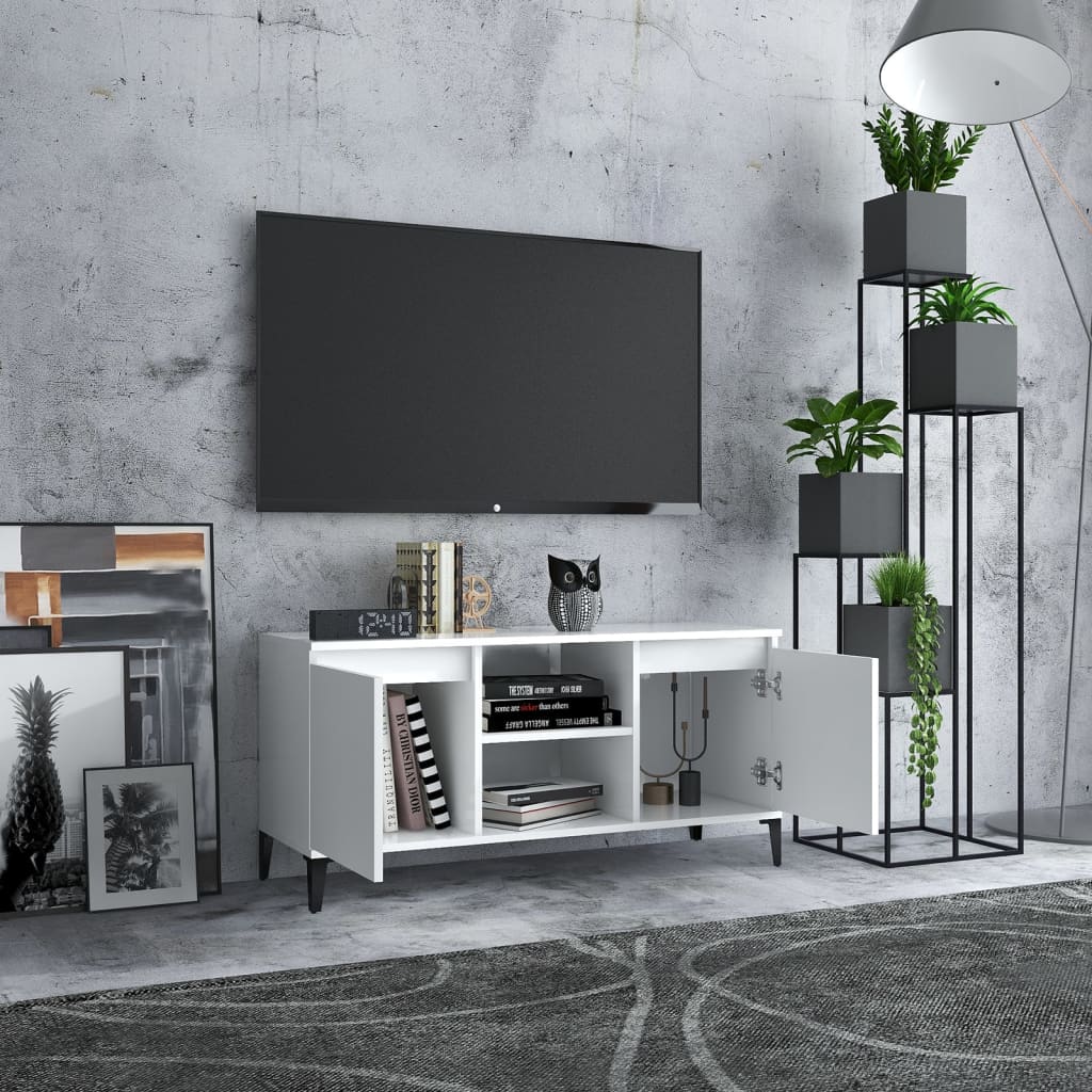 vidaXL Comodă TV cu picioare metalice, alb, 103,5x35x50 cm