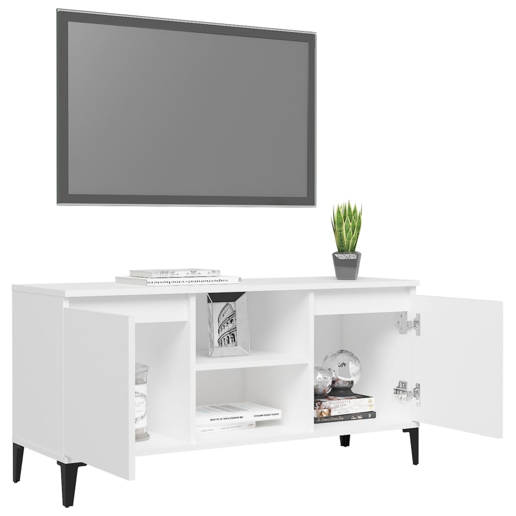 vidaXL Comodă TV cu picioare metalice, alb, 103,5x35x50 cm