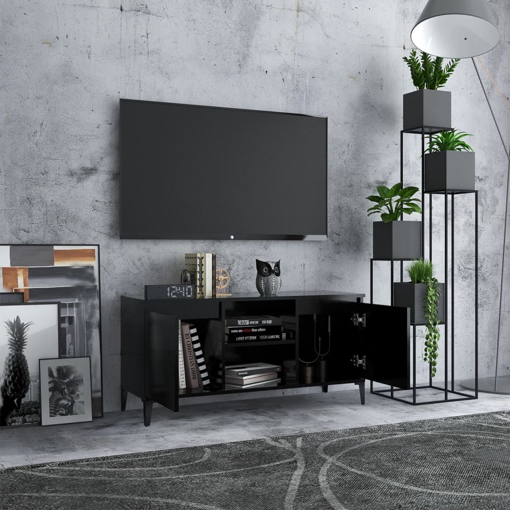 vidaXL Comodă TV cu picioare metalice, negru, 103,5x35x50 cm vidaXL Comodă TV cu picioare metalice, negru, 103,5x35x50 cm