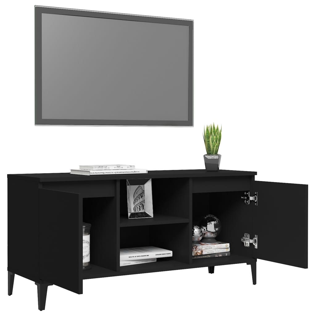vidaXL Comodă TV cu picioare metalice, negru, 103,5x35x50 cm vidaXL Comodă TV cu picioare metalice, negru, 103,5x35x50 cm