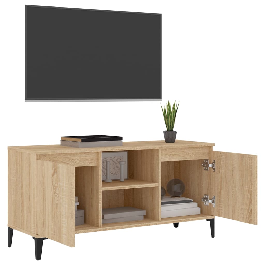 vidaXL Comodă TV cu picioare metalice, stejar sonoma, 103,5x35x50 cm vidaXL Comodă TV cu picioare metalice, stejar sonoma, 103,5x35x50 cm