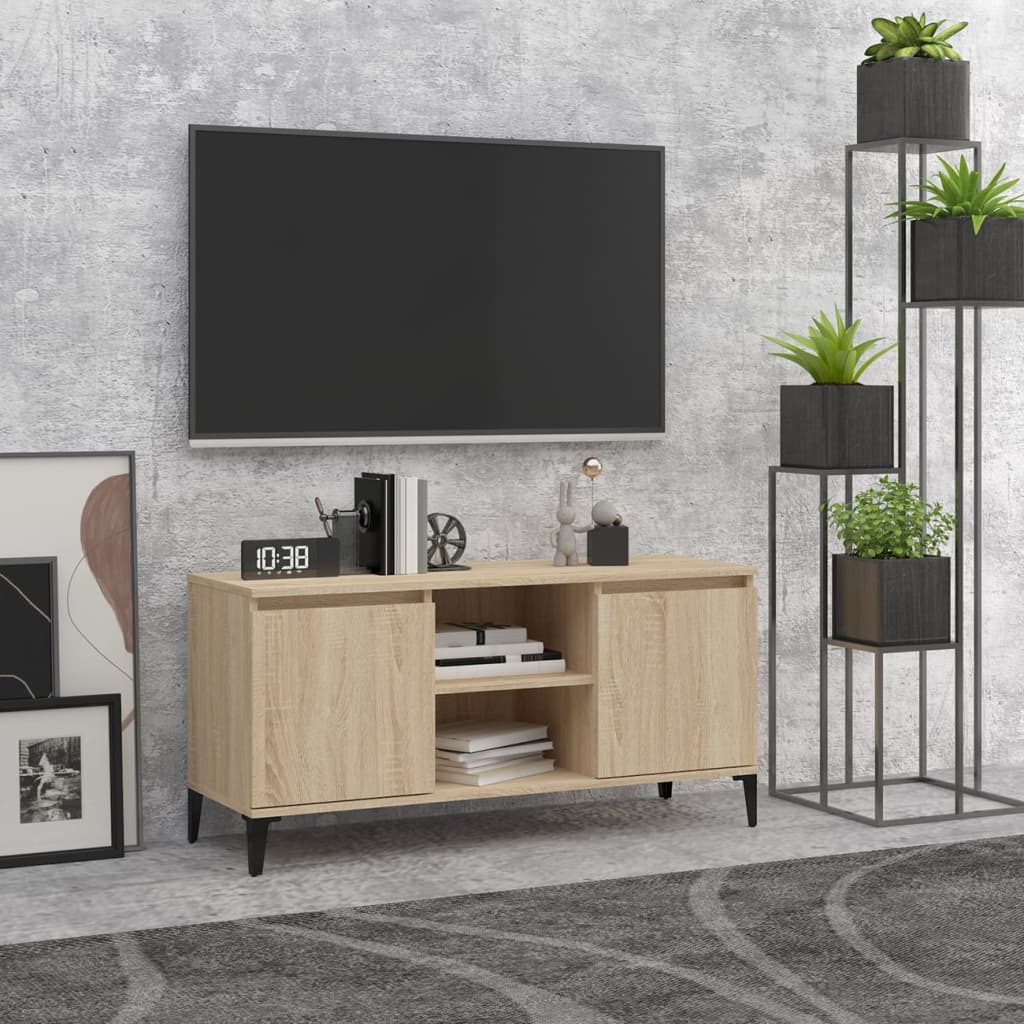 vidaXL Comodă TV cu picioare metalice, stejar sonoma, 103,5x35x50 cm vidaXL Comodă TV cu picioare metalice, stejar sonoma, 103,5x35x50 cm