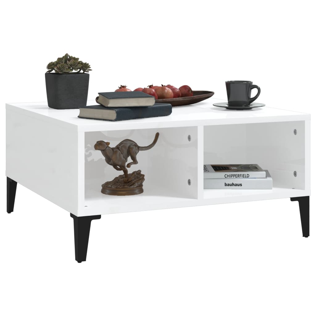 vidaXL Masă de cafea, alb extralucios, 60x60x30 cm, lemn prelucrat vidaXL Masă de cafea, alb extralucios, 60x60x30 cm, lemn prelucrat