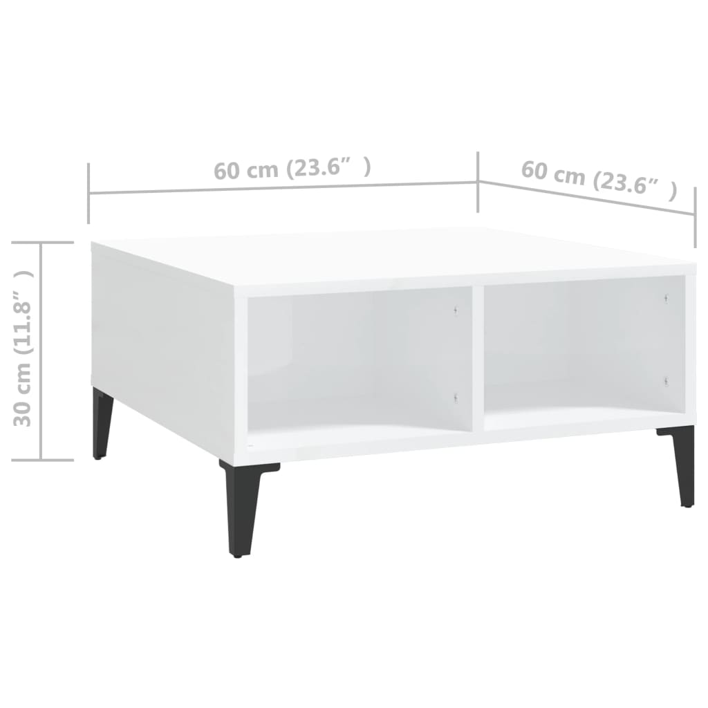 vidaXL Masă de cafea, alb extralucios, 60x60x30 cm, lemn prelucrat vidaXL Masă de cafea, alb extralucios, 60x60x30 cm, lemn prelucrat