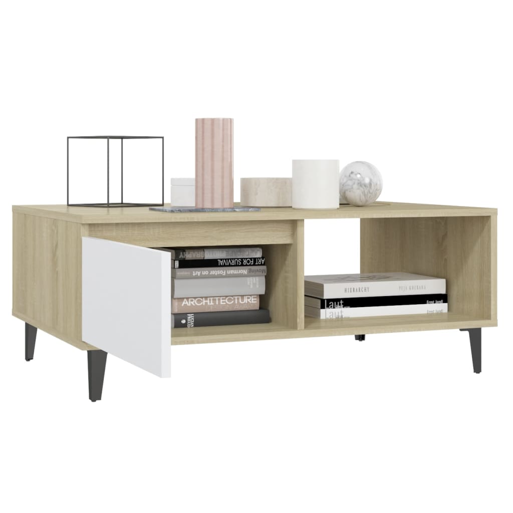 vidaXL Măsuță de cafea alb și stejar Sonoma 90x60x35 cm lemn prelucrat vidaXL Măsuță de cafea alb și stejar Sonoma 90x60x35 cm lemn prelucrat