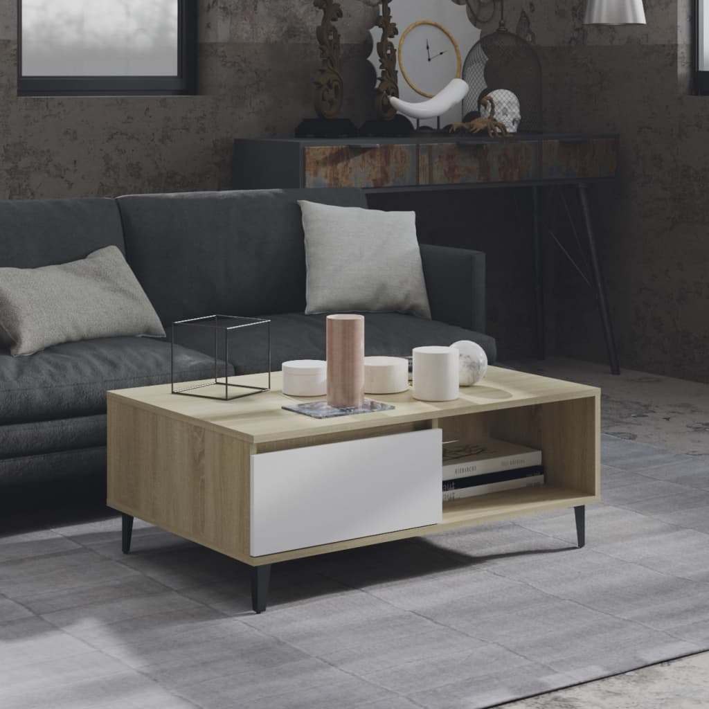 vidaXL Măsuță de cafea alb și stejar Sonoma 90x60x35 cm lemn prelucrat vidaXL Măsuță de cafea alb și stejar Sonoma 90x60x35 cm lemn prelucrat