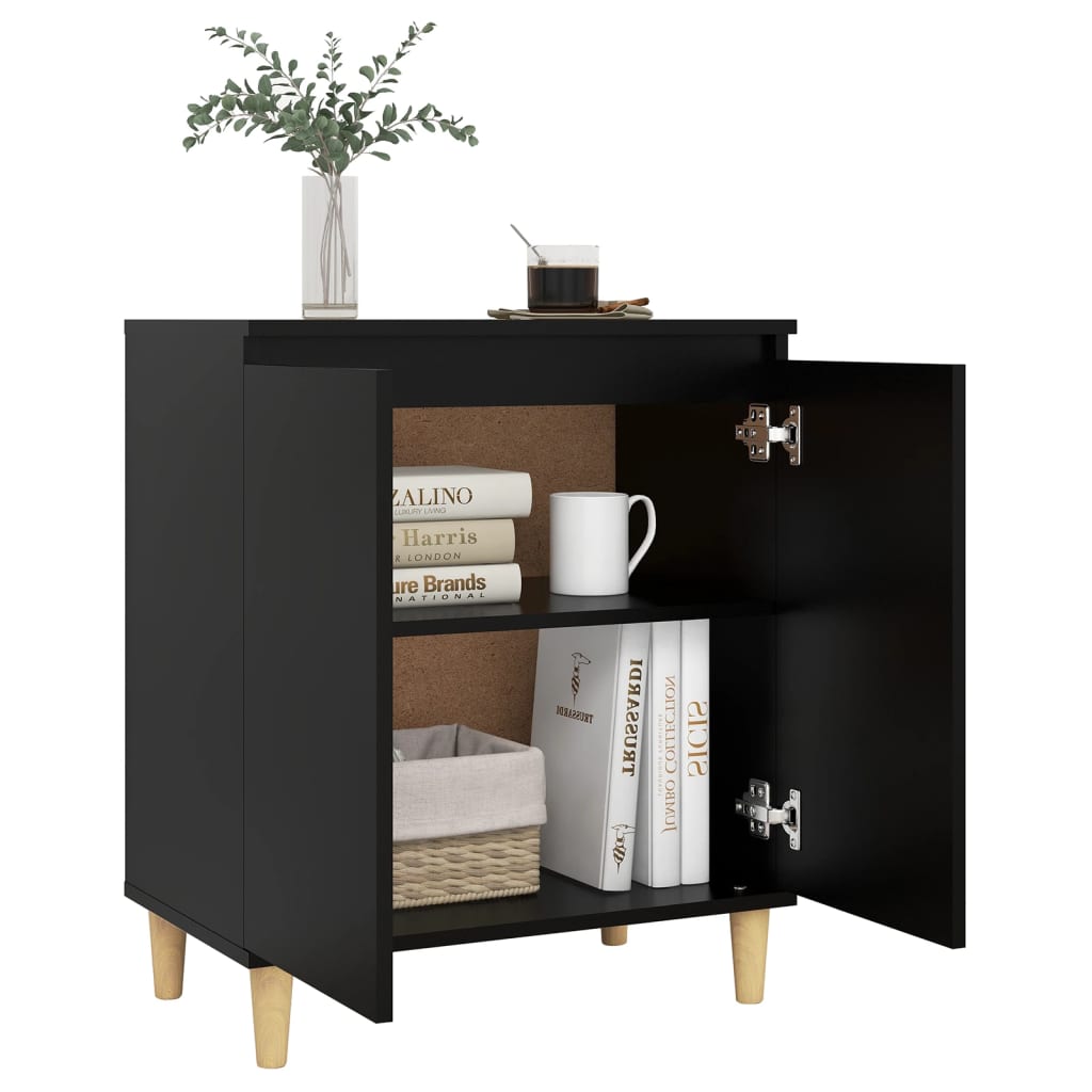 vidaXL Servantă cu picioare din lemn masiv, negru, 60x35x70 cm, PAL
