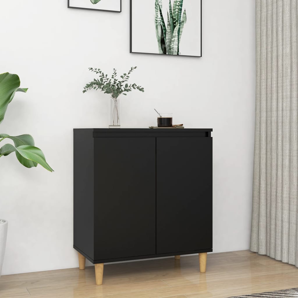 vidaXL Servantă cu picioare din lemn masiv, negru, 60x35x70 cm, PAL