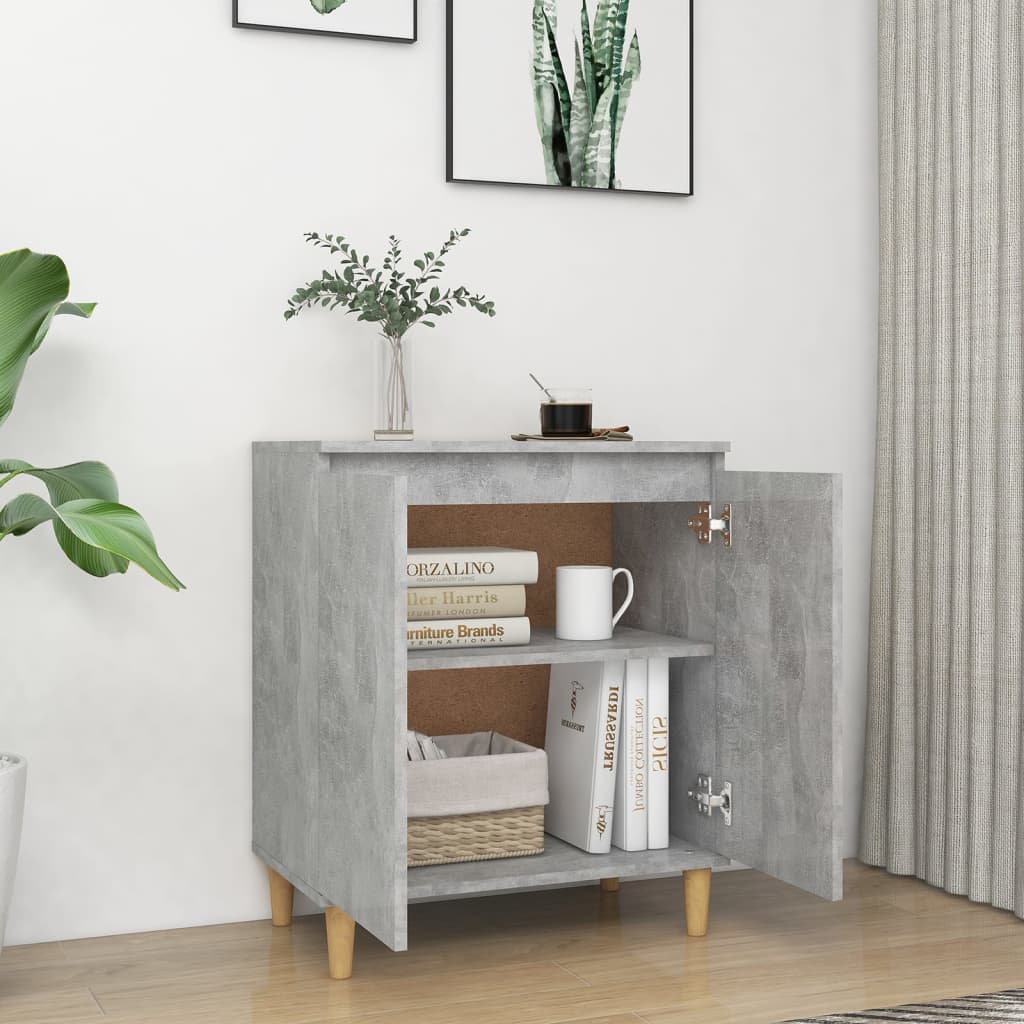 vidaXL Servantă & picioare lemn masiv, gri beton, 60x35x70 cm, PAL vidaXL Servantă & picioare lemn masiv, gri beton, 60x35x70 cm, PAL