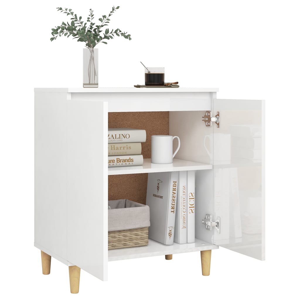 vidaXL Servantă & picioare lemn masiv alb extralucios 60x35x70cm PAL