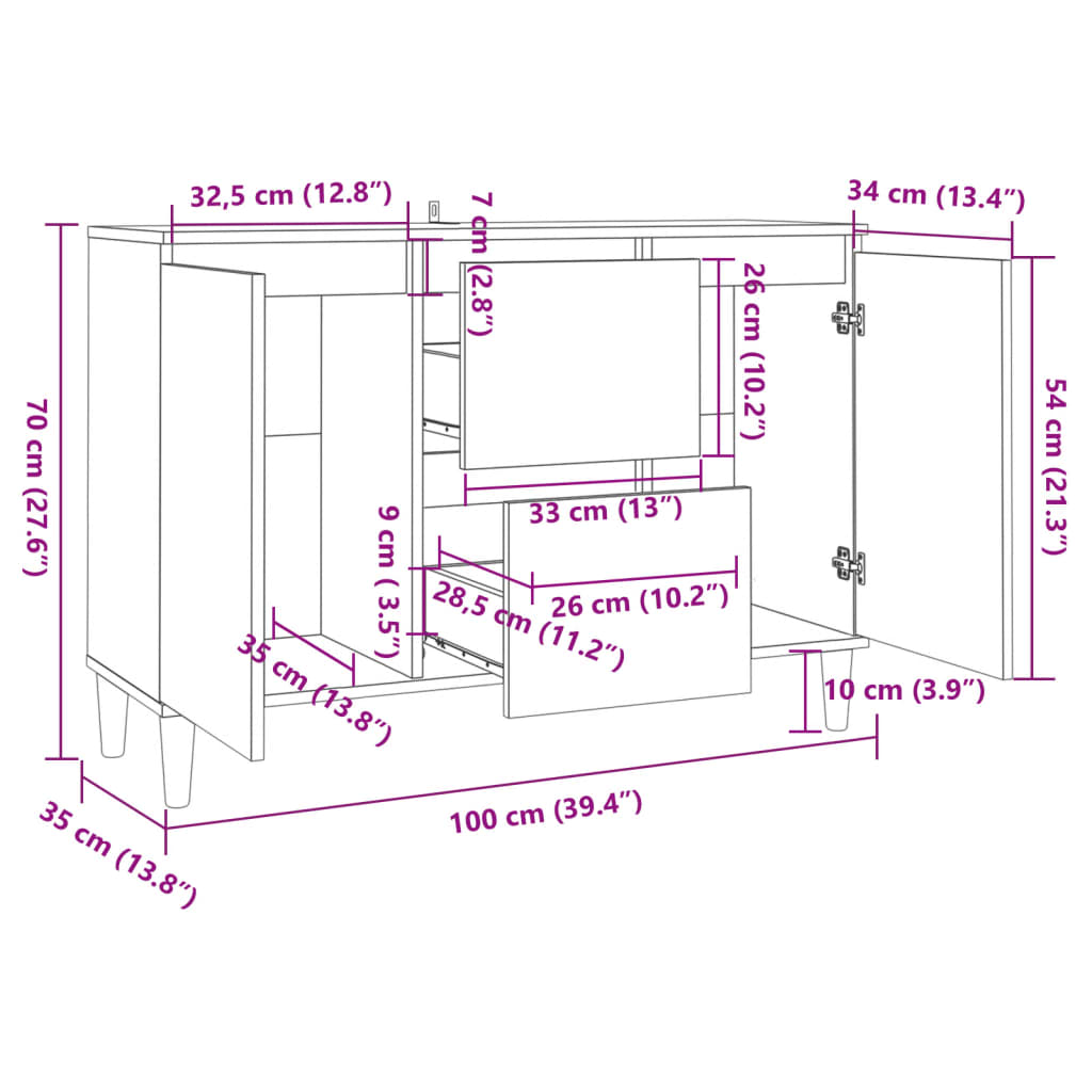 vidaXL Servantă, gri beton, 101x35x70 cm, lemn prelucrat vidaXL Servantă, gri beton, 101x35x70 cm, lemn prelucrat