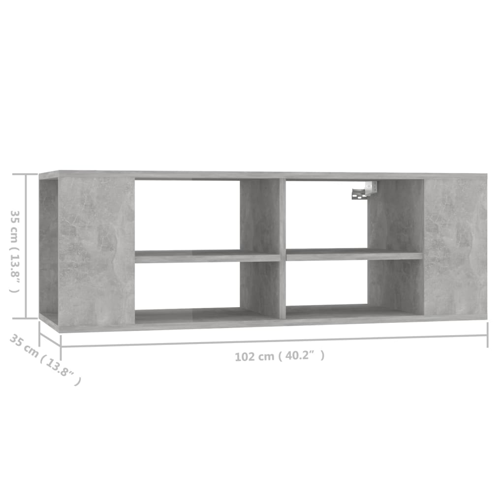 vidaXL Dulap TV montat pe perete, gri beton, 102x35x35 cm, PAL