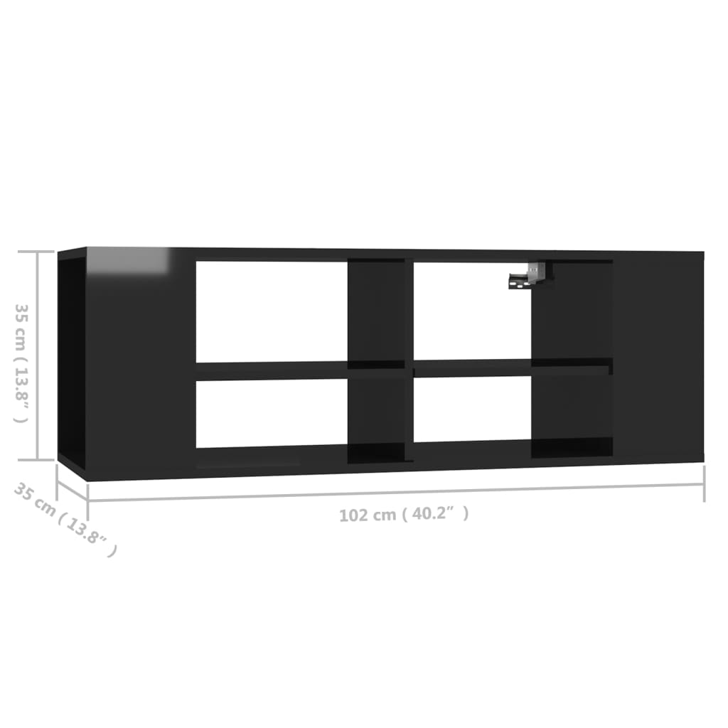 vidaXL Dulap TV montat pe perete, negru extralucios, 102x35x35 cm, PAL