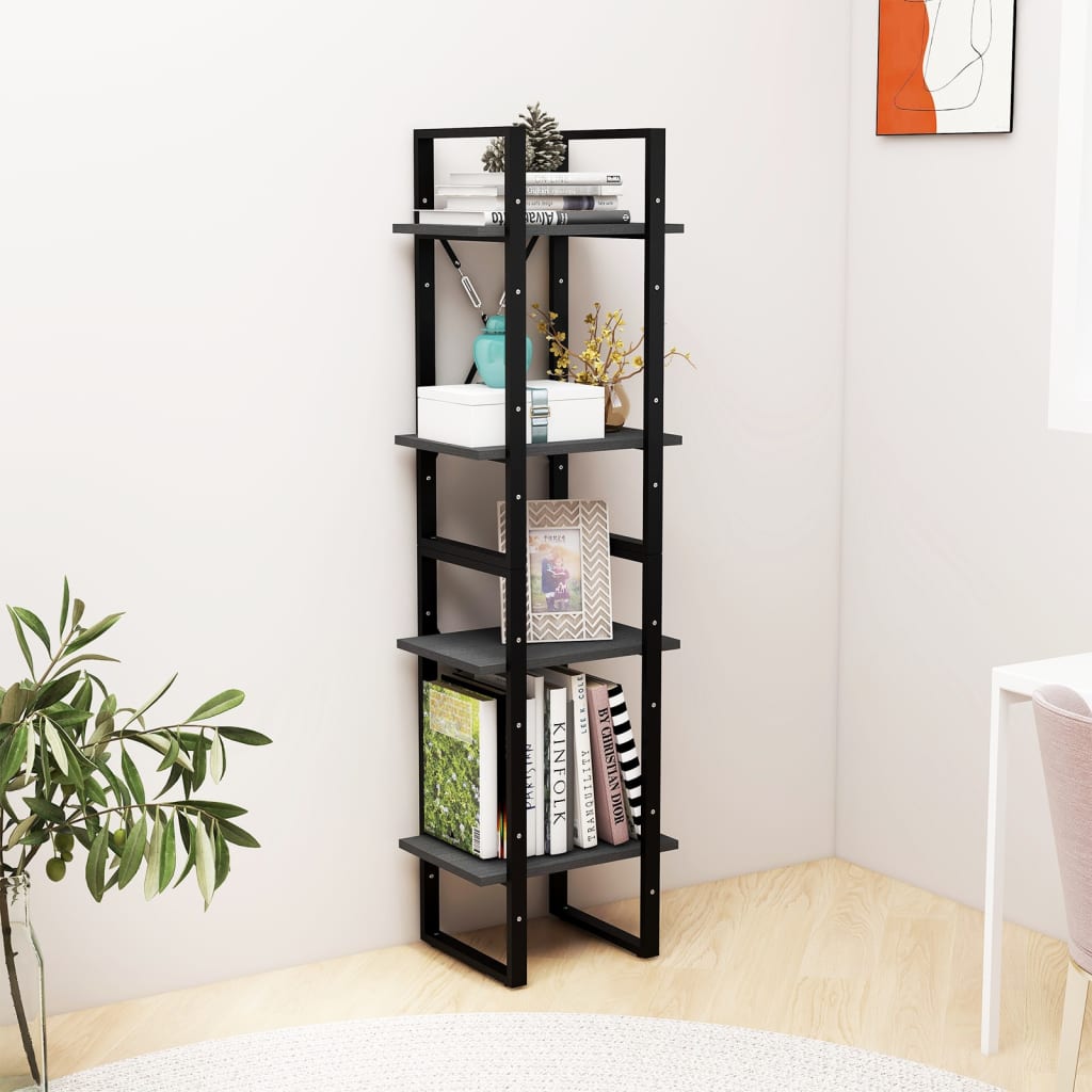 vidaXL Bibliotecă cu 4 rafturi, gri, 40x30x140 cm, lemn masiv de pin vidaXL Bibliotecă cu 4 rafturi, gri, 40x30x140 cm, lemn masiv de pin