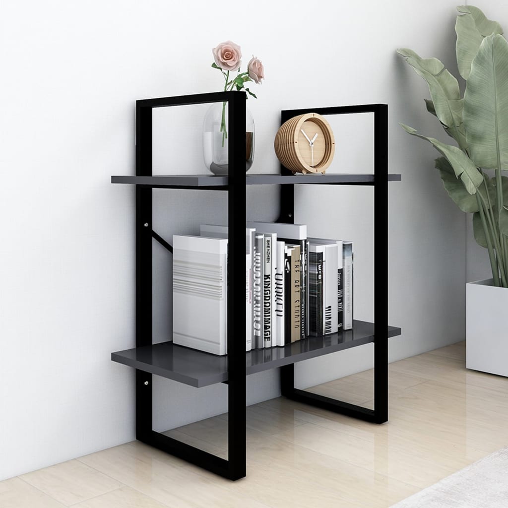 vidaXL Bibliotecă cu 2 rafturi, gri, 60x30x70 cm, PAL vidaXL Bibliotecă cu 2 rafturi, gri, 60x30x70 cm, PAL