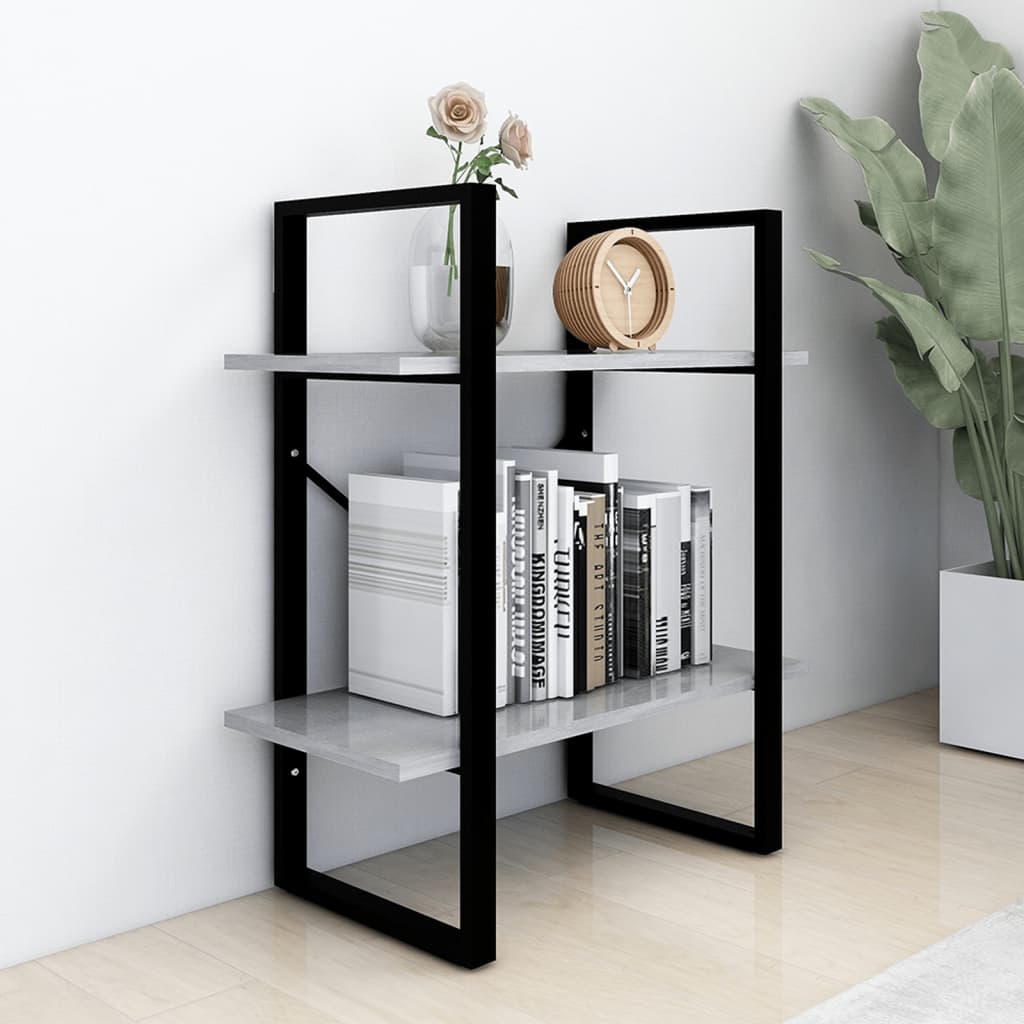 vidaXL Bibliotecă cu 2 rafturi, gri beton, 60x30x70 cm, PAL vidaXL Bibliotecă cu 2 rafturi, gri beton, 60x30x70 cm, PAL