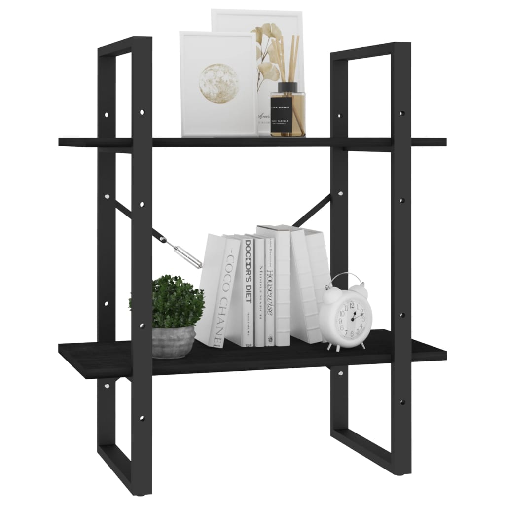 vidaXL Bibliotecă cu 2 rafturi, negru, 60x30x70 cm, lemn masiv de pin vidaXL Bibliotecă cu 2 rafturi, negru, 60x30x70 cm, lemn masiv de pin