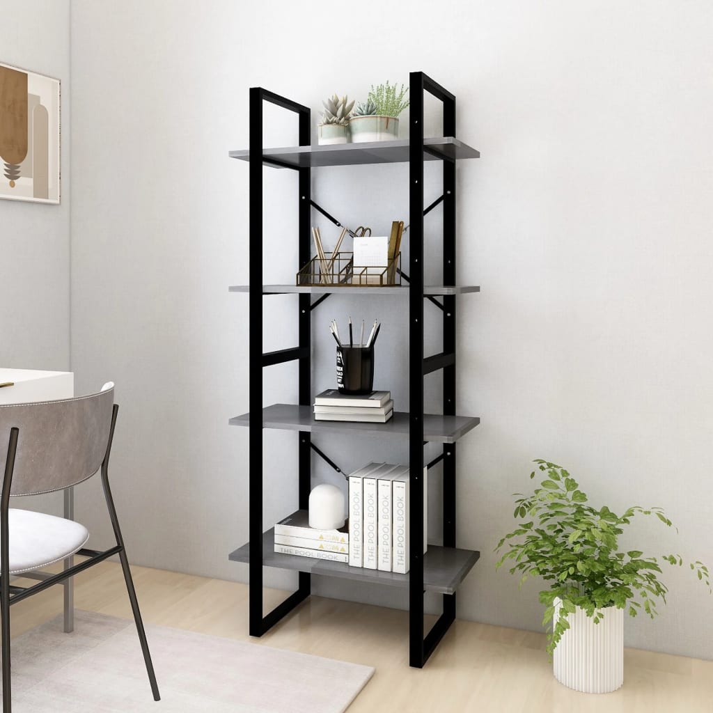 vidaXL Bibliotecă cu 4 rafturi, gri, 60x30x140 cm, lemn masiv de pin