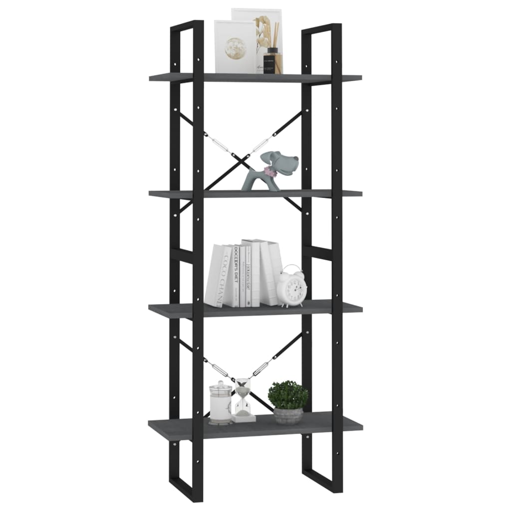 vidaXL Bibliotecă cu 4 rafturi, gri, 60x30x140 cm, lemn masiv de pin