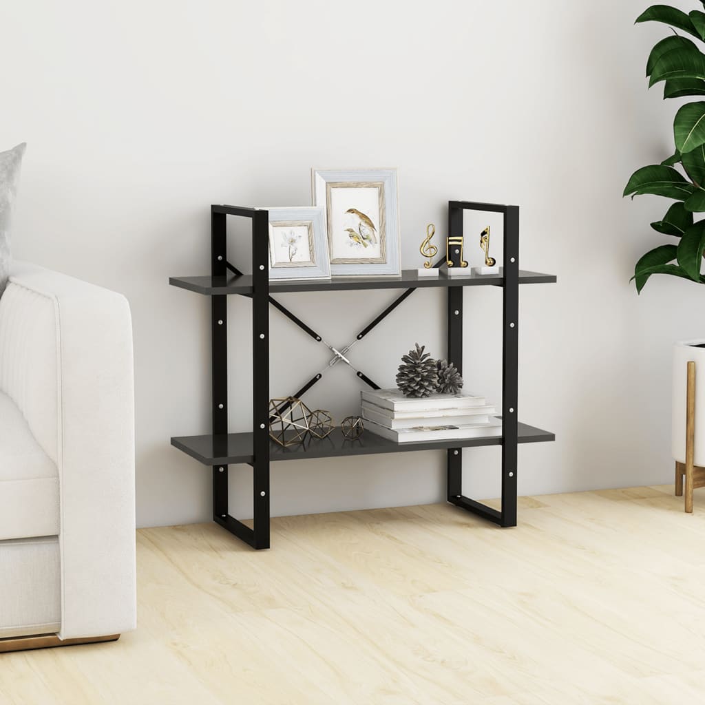 vidaXL Bibliotecă cu 2 rafturi, gri, 80x30x70 cm, PAL vidaXL Bibliotecă cu 2 rafturi, gri, 80x30x70 cm, PAL