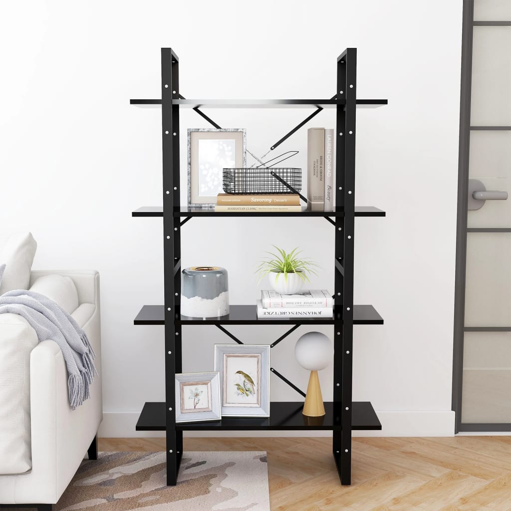 vidaXL Bibliotecă cu 4 rafturi, negru, 80x30x140 cm, PAL vidaXL Bibliotecă cu 4 rafturi, negru, 80x30x140 cm, PAL