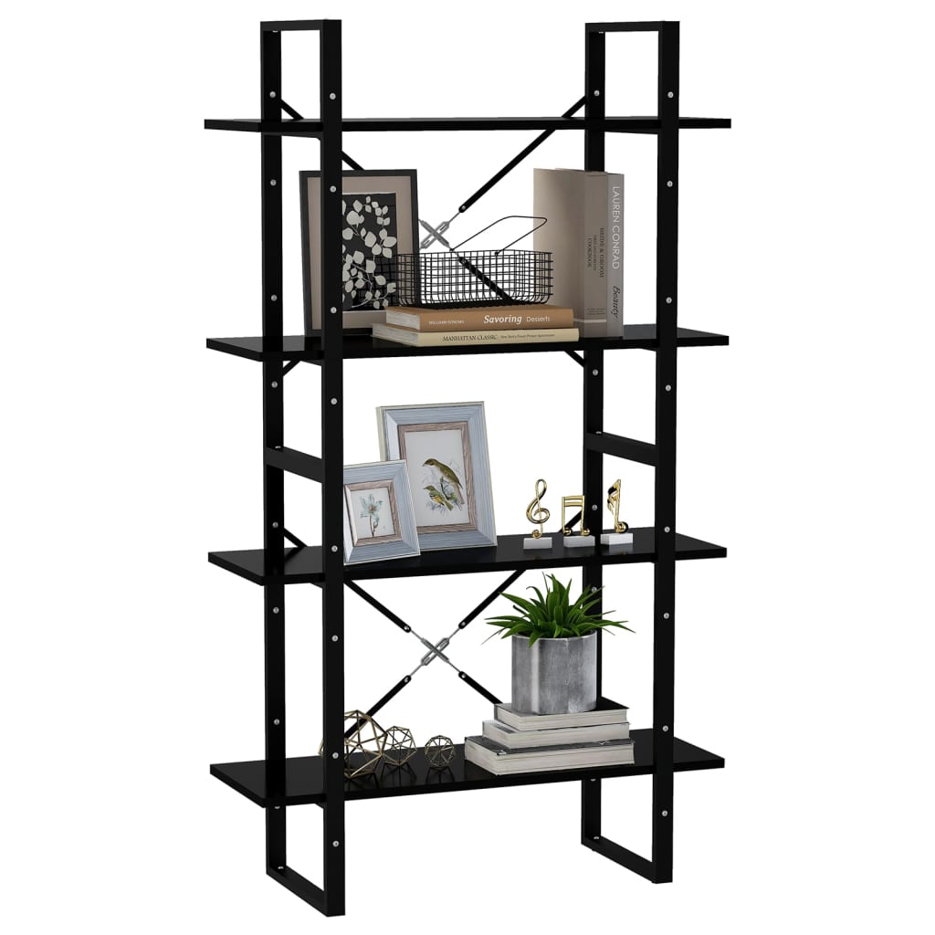 vidaXL Bibliotecă cu 4 rafturi, negru, 80x30x140 cm, PAL vidaXL Bibliotecă cu 4 rafturi, negru, 80x30x140 cm, PAL