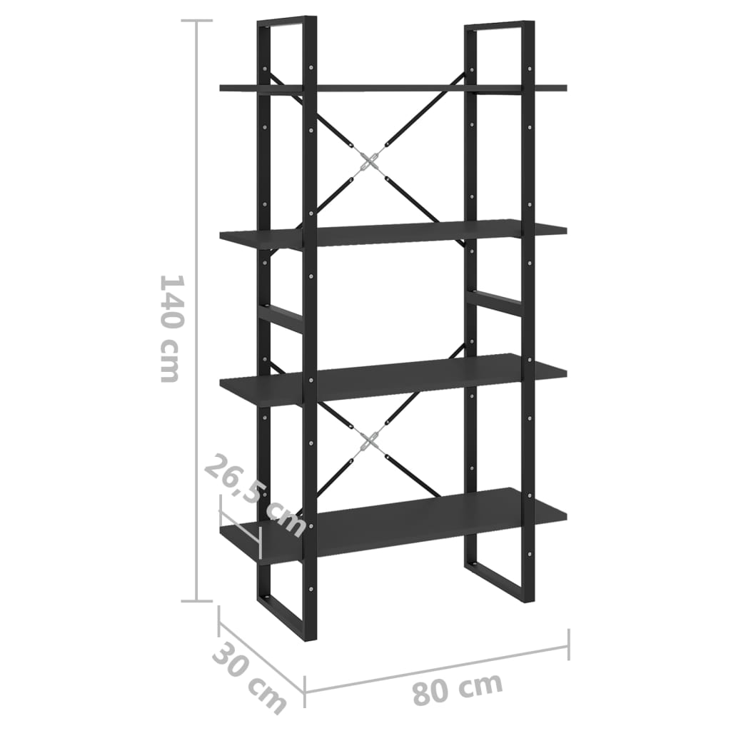vidaXL Bibliotecă cu 4 rafturi, gri, 80x30x140 cm, PAL vidaXL Bibliotecă cu 4 rafturi, gri, 80x30x140 cm, PAL